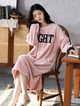 Sleeping Robe Woman Autumn Winter Long Section Coral Suede Plus Suede Thickened Warm Pyjamas Cute Teenage Girl Big Code Casual Home Clothing