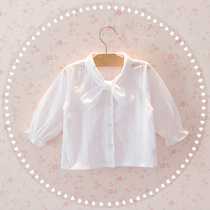  2021 girls spring and Autumn new 1-2-3 year old baby infant bow white shirt bottoming shirt top