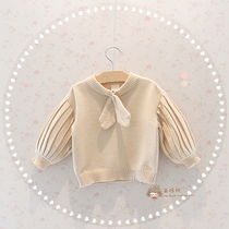 2021 girls spring and Autumn new 1-3 year old baby infant Korean bubble sleeve knitted bottoming sweater sweater