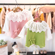  2021 spring new girls  clothing 1-3 years old baby infant bow knitted sweater sweater vest vest