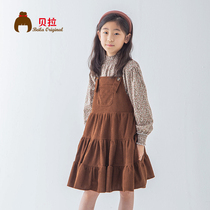 2023 New children's dress girl spring dress suit girl broken flower skirt two sets of middle school children's back belt