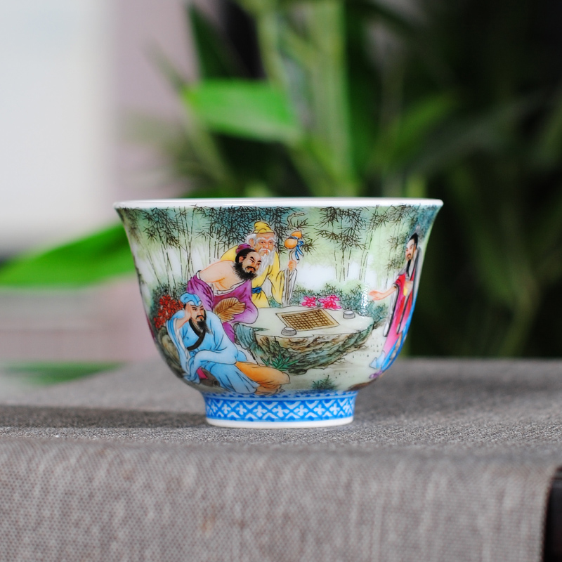 The Owl up jingdezhen tea antique porcelain characters of bamboo seven sages single CPU kongfu master cup tea cups