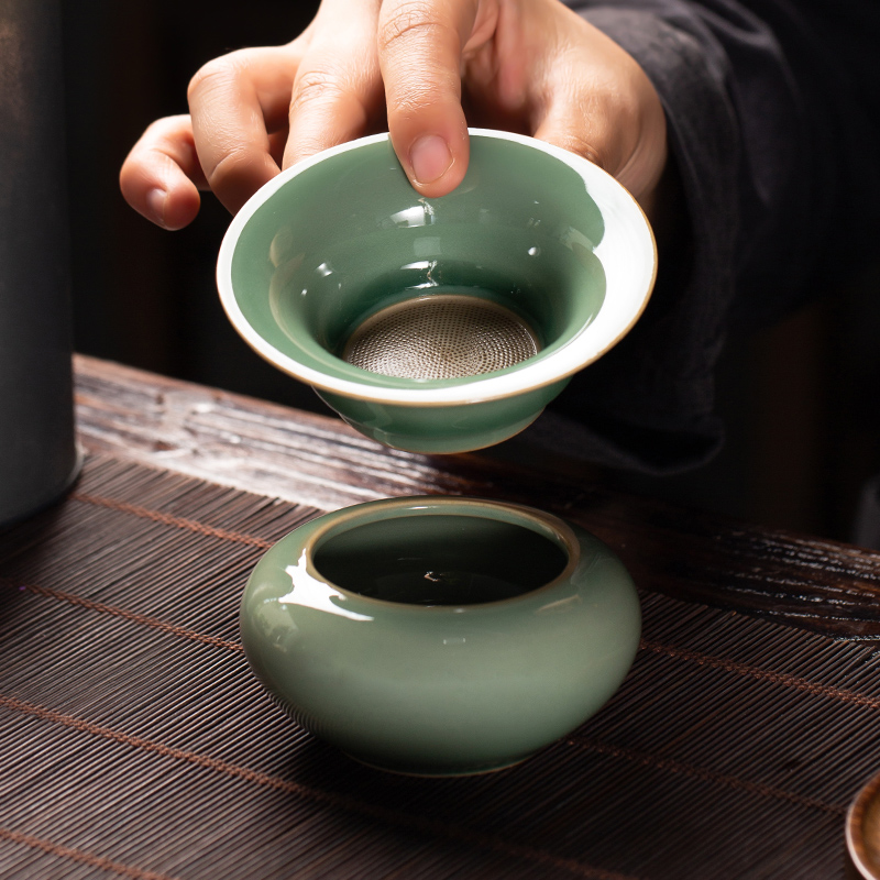 One - piece full checking ceramic owl up) filter kunfu tea accessories fair keller name plum green glaze tea set