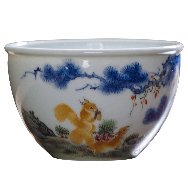 Owl up jingdezhen blue and white buckets enamel high - end hand - made of ceramic tea set master cup cup kunfu tea sample tea cup