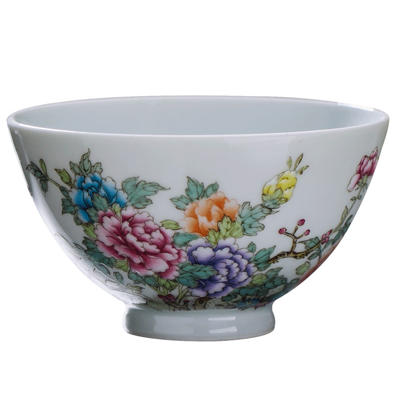 The Owl up jingdezhen master cup colored enamel peony cup single cup tea and flowers and birds kung fu tea cups hat to bowl