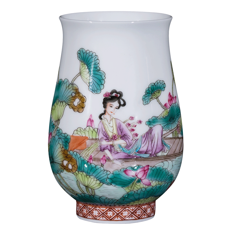 The Owl up jingdezhen ceramics by hand hand tea sample tea cup fragrance - smelling cup picking lotus lotus pond was kung fu tea cup