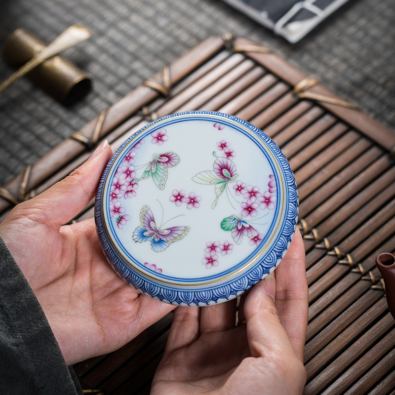 The Owl up jingdezhen ceramics by hand kung fu tea accessories large blue and white colored enamel cover lid doesn