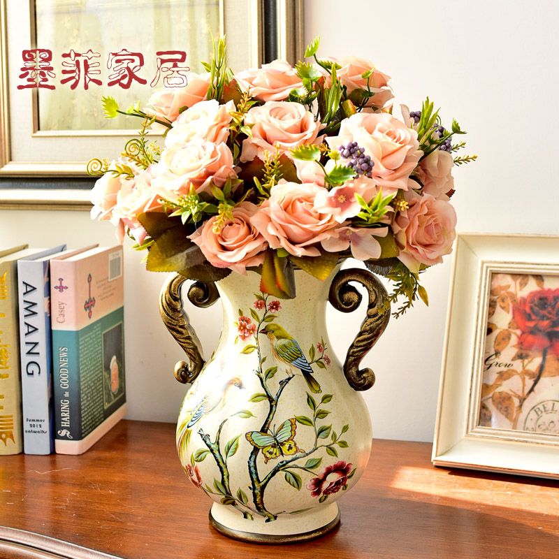 Europe type dry flower adornment is placed American new Chinese style restoring ancient ways the desktop ceramic vases, flower art creative floral outraged sitting room