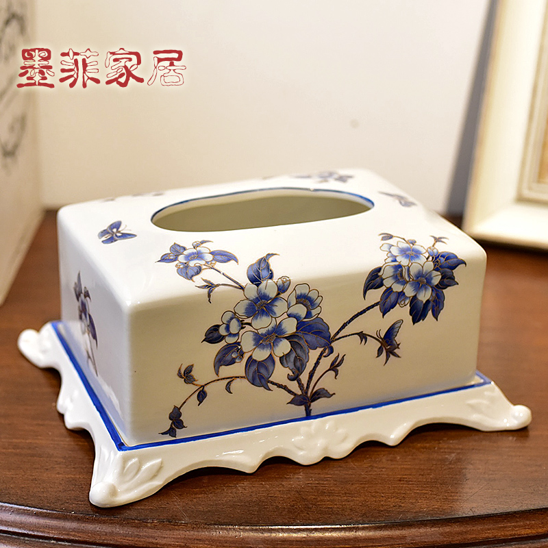 New Chinese style ceramic tissue box household creative living room table smoke box napkin paper carton box of decorative furnishing articles