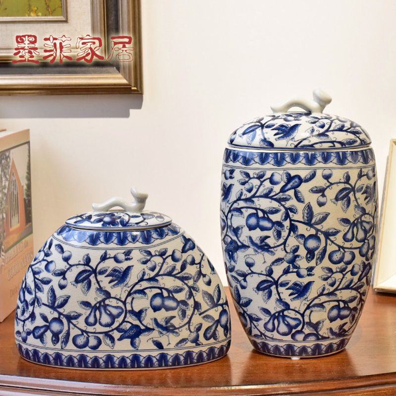 New Chinese style creative furnishing articles receive blue and white porcelain ceramic pot sitting room porch rich ancient frame home decoration decoration