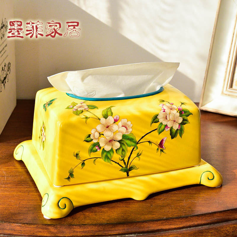 New Chinese style ceramic tissue box household American take creative living room table paper carton tea table smoke box decorative furnishing articles