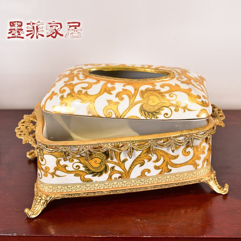 European American light much wind high - end ceramic decorative paper tissue box sitting room dining - room tea table suction box for carton furnishing articles