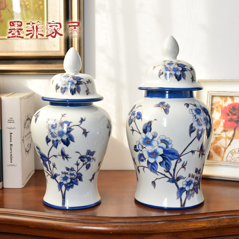 New Chinese style ceramic creative furnishing articles storage tank of blue and white porcelain decoration indoor sitting room porch ark, art ornaments