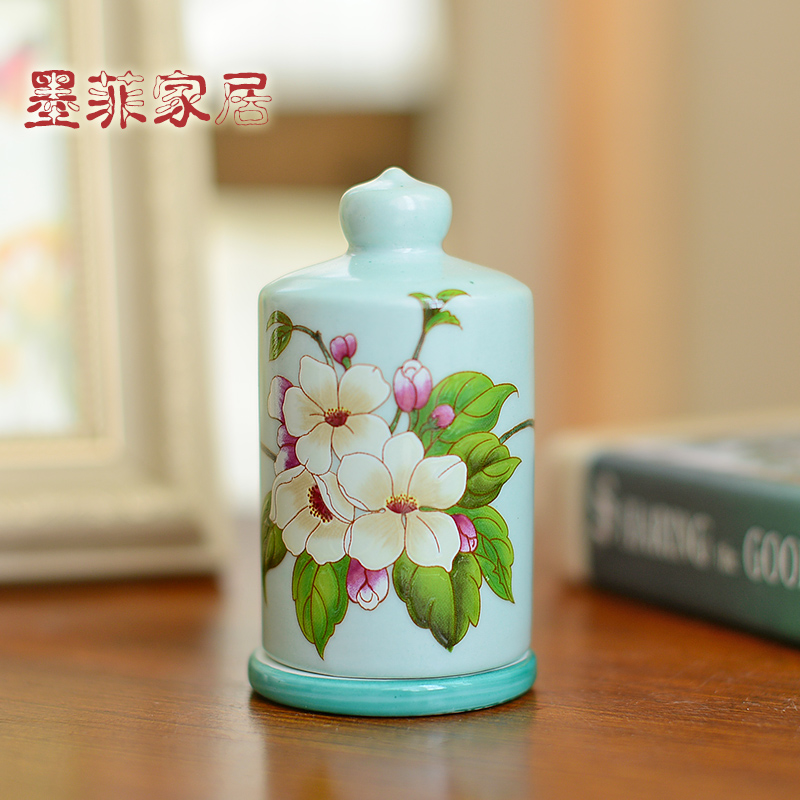 American country toothpick box of ceramic teeth creative toothpick extinguishers table tea table can of household move toothpicks swab box