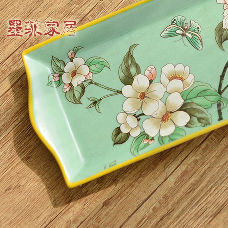 New Chinese style restoring ancient ways American ceramic bowl rectangle New seeds dry bowl dish decorative furnishing articles key tray