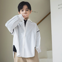Boys shirt 2021 autumn new foreign style boys childrens long-sleeved Korean version of the spring and autumn section tide children fashionable and handsome