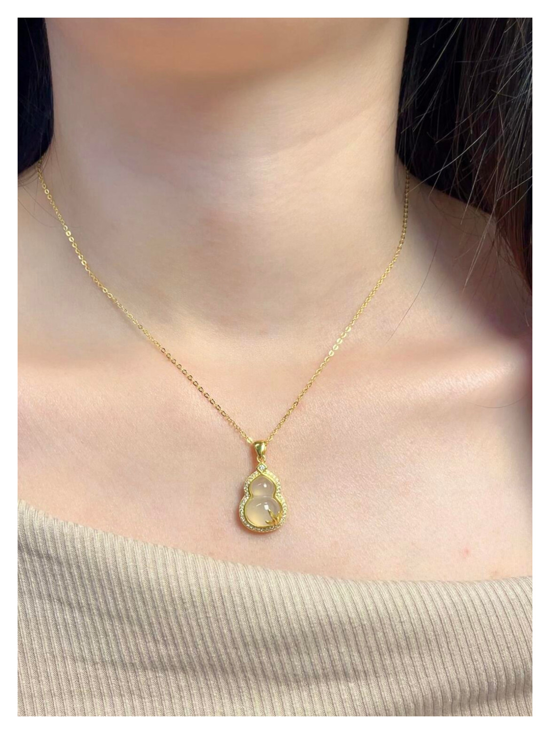 Серебряное ожерелье sukeew/酥可 金枝玉叶s925银不掉色白玉髓竹叶葫芦吊坠项炼女新品