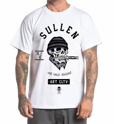 代购sullen男士t恤 白色骷髅头个性嘻哈服装打底上衣潮流酷