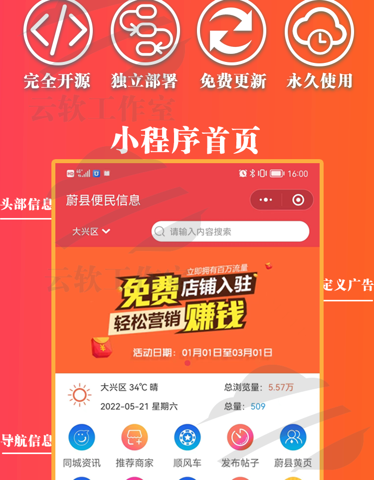 微信同城信息分类小程序源码软件开源 门户发布生活便民系统搭建