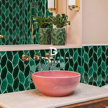 Nordic ink green leaf mosaic tile toilet kitchen background wall balcony restaurant bar wall tile