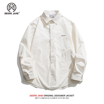 Letter Embroidered Long Sleeve Shirt Men's Japanese Trendy Handsome Spring 2021 New White Shirt Coat