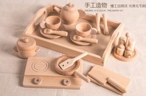 Foreign trade original single wooden toy simulation House Western kitchen full set of tableware safe high-end gifts for young children