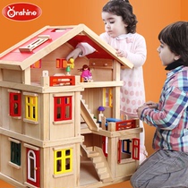 Outer single childrens wooden doll house Villa wooden house house toy DIY small furniture set childrens gift