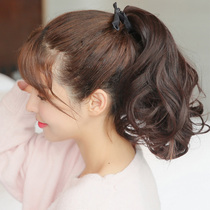 Real Hair Horse Tail Wig woman full real human head haircut 35 medium long curly hair large wave short Pear Flower Strap Type Braid