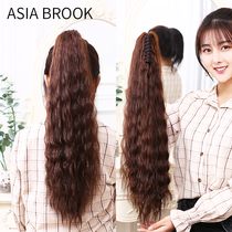 True hair ponytail wig female hair corn hot wool roll wig ponytail binding grip clip 60 full live hair Silk