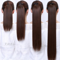 Straight hair tail wig real person short hair long straight hair soft ponytail horse tail pick up hairstyle wig horsetail woman