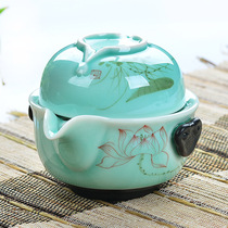 Celadon fast guest Cup hand-painted specialty tea set one pot one Cup travel portable ceramic cover Bowl kung fu tea set