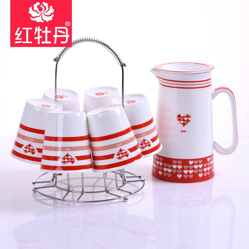 Tangshan red peony ipads porcelain cup cold water with a water large capacity kettle household creative couples wedding gifts