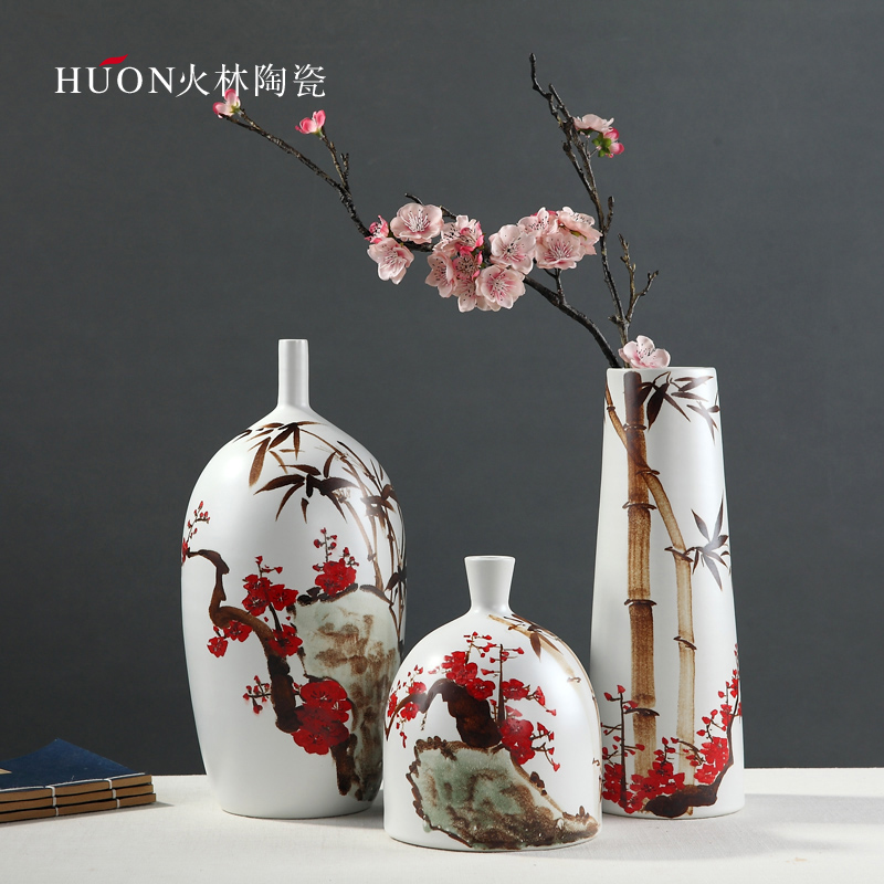 Jingdezhen ceramics vase painting hong mei bamboo what modern contracted decorate the sitting room of Chinese style household furnishing articles