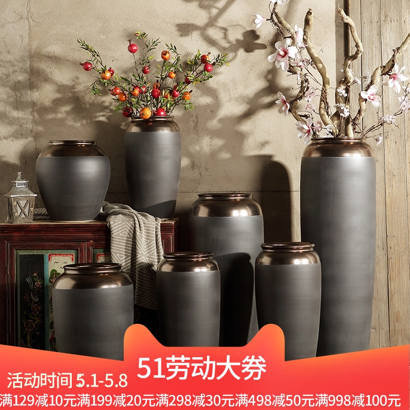 Jingdezhen ceramic I and contracted sitting room porch ground vase large light to heavy key-2 luxury high dry flower arranging flowers is placed