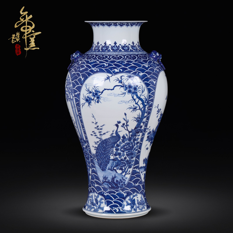 Jingdezhen ceramic antique hand - made flowers and birds lion ear canister vases, flower arrangement sitting room home furnishing articles