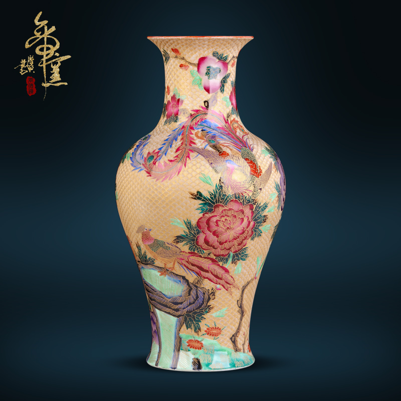 Jingdezhen ceramics antique hand - made thread colored enamel vase Chinese style living room porch TV ark, flower arranging furnishing articles