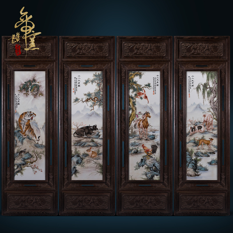 Jingdezhen ceramic antique hand - made porcelain plate painting Chinese zodiac mural paintings of Chinese style sitting room porch study furnishing articles