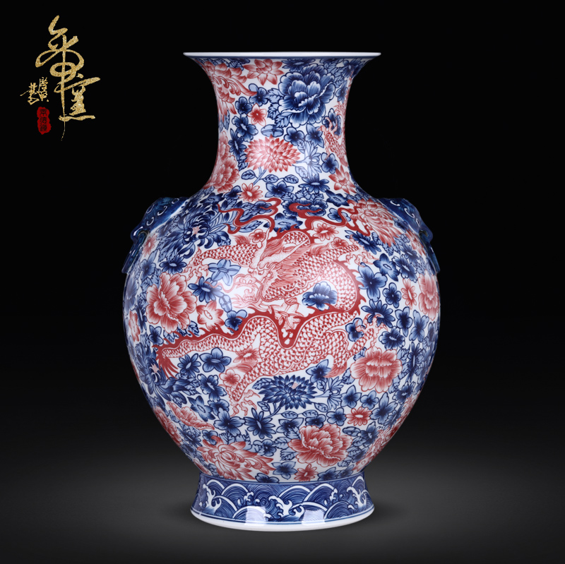 Jingdezhen ceramics imitation qianlong antique Chinese blue and white porcelain vases, flower arrangement sitting room porch rich ancient frame furnishing articles