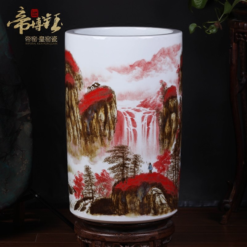 Jingdezhen ceramics up with hand painting and calligraphy master cylinder quiver of calligraphy and painting scroll cylinder storage tank of large vase