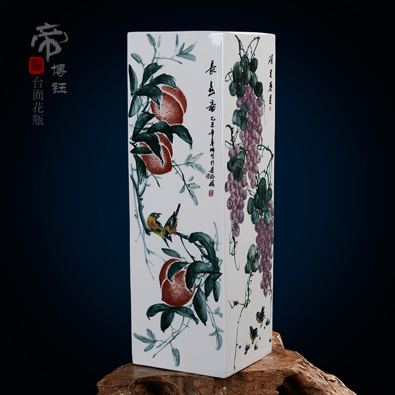 Home fashion pastel blue and white porcelain masterpieces by famous writers, hand - made vases, jingdezhen ceramics compartments, traditional Chinese painting of fruits and vegetables