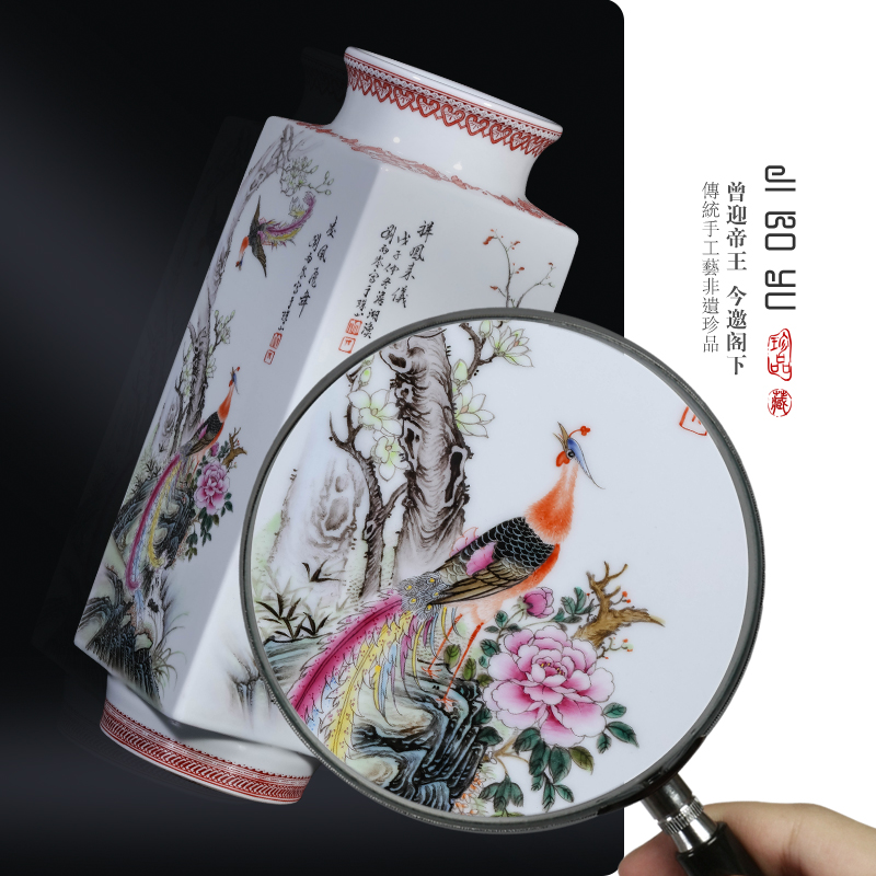 Jingdezhen ceramic powder enamel hand - made flowers and birds of the republic of China with Chinese style sitting room porch study rich ancient frame decorative furnishing articles