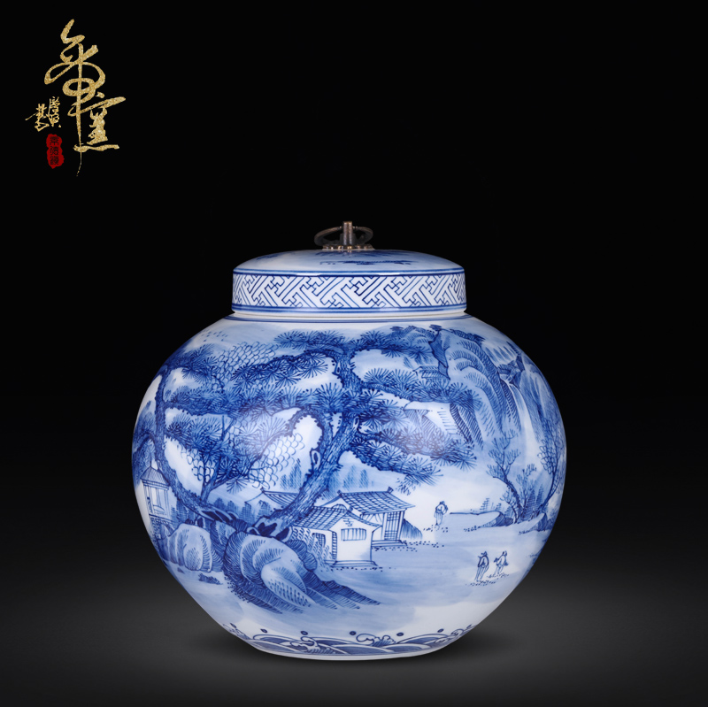 Jingdezhen hand blue and white porcelain vases, large storage tank ceramic tea pot with cover porcelain home decoration