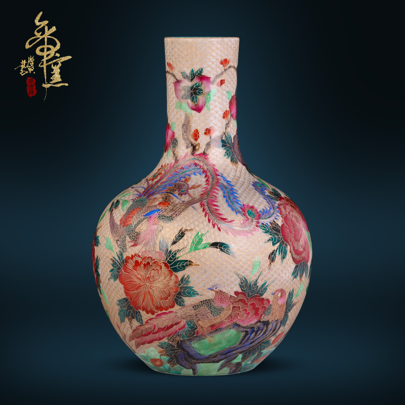 Jingdezhen ceramics antique hand - made thread colored enamel vase Chinese style living room TV cabinet porch is decorated furnishing articles