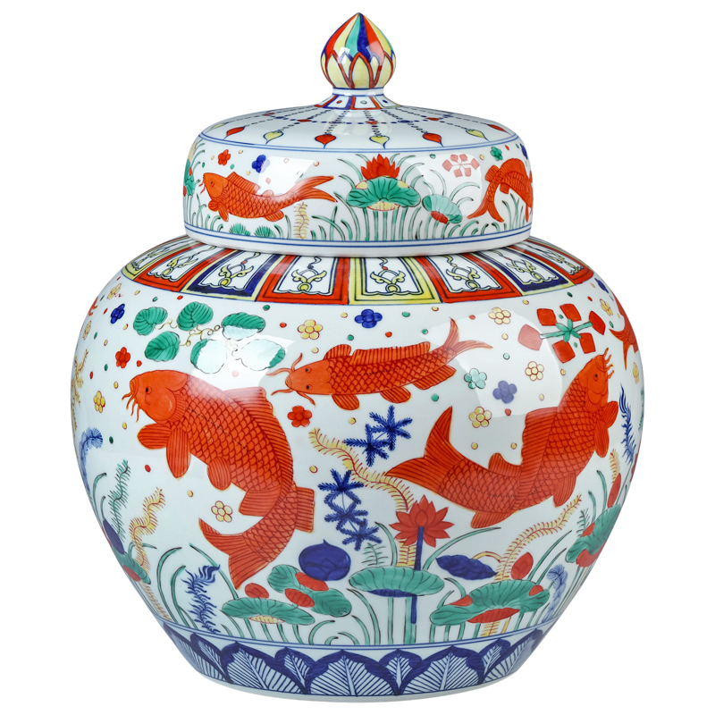 Imitation Ming jiajing emperor up 】 【 colorful fish and algae grain large pot of ancient traditional checking ceramic vases, furnishing articles