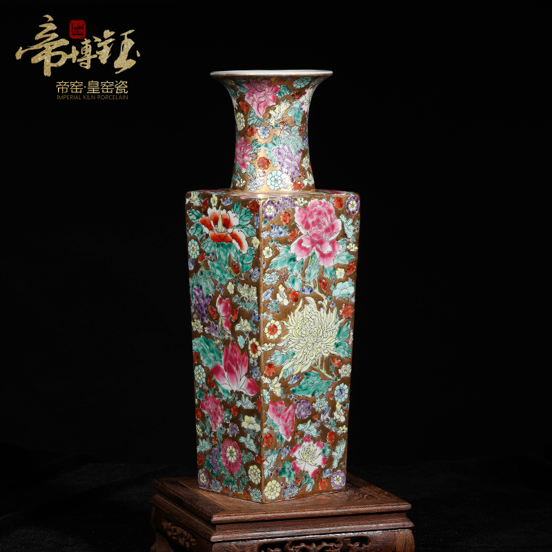 Jingdezhen ceramics collection furnishing articles antique hand - made famille rose flower square bottle of flower arrangement, the sitting room adornment