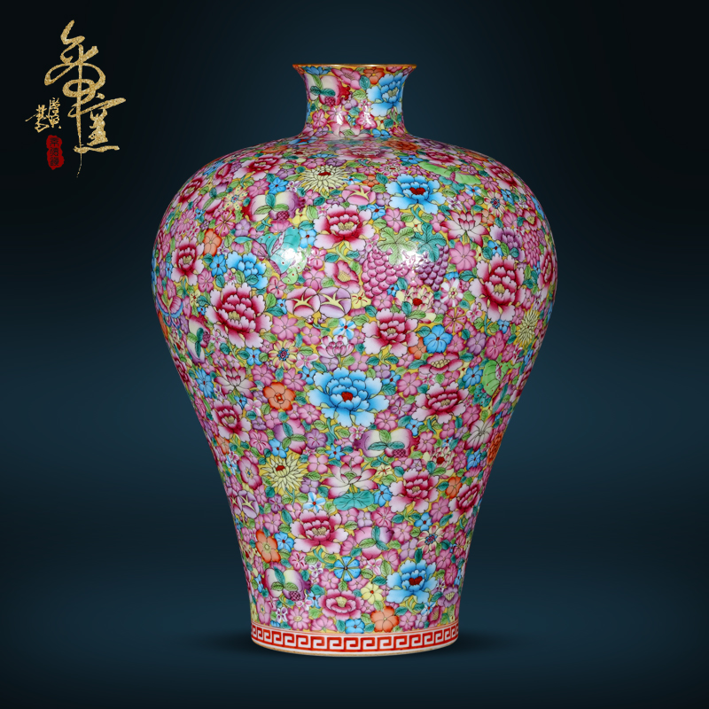 Jingdezhen ceramic imitation the qing qianlong hand - made flower name plum bottle of Chinese style living room TV ark, flower arranging porch is decorated furnishing articles