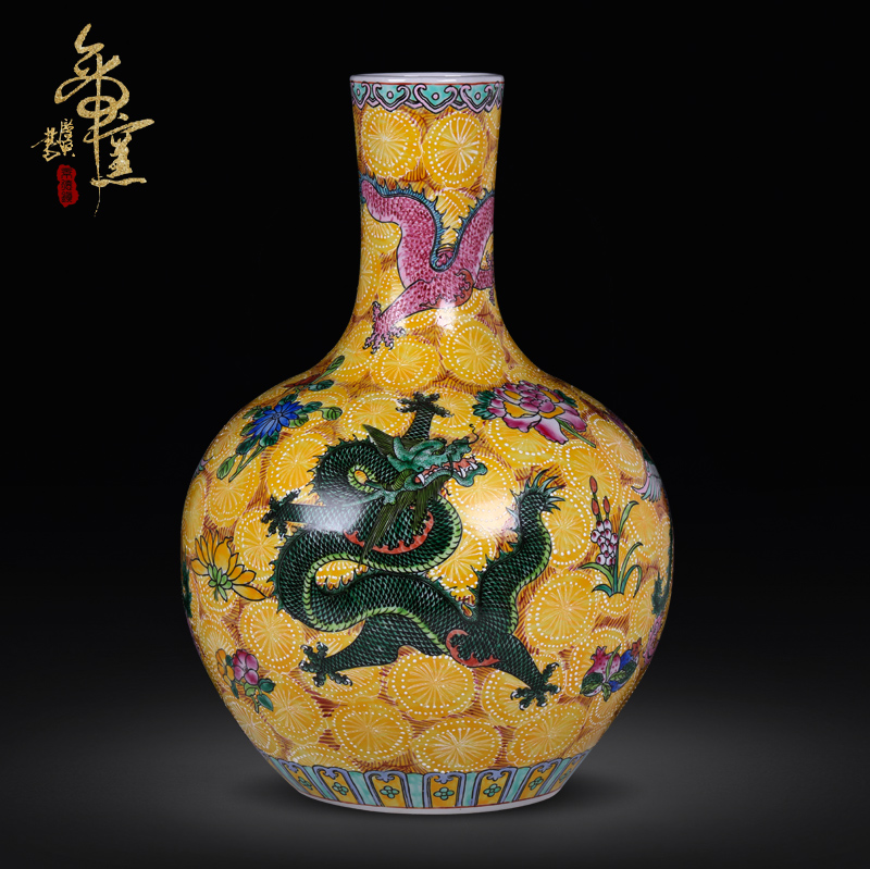 Jingdezhen ceramics vase archaize enamel pastel color dragons and phoenixes vase classical hand - made furnishing articles ornaments