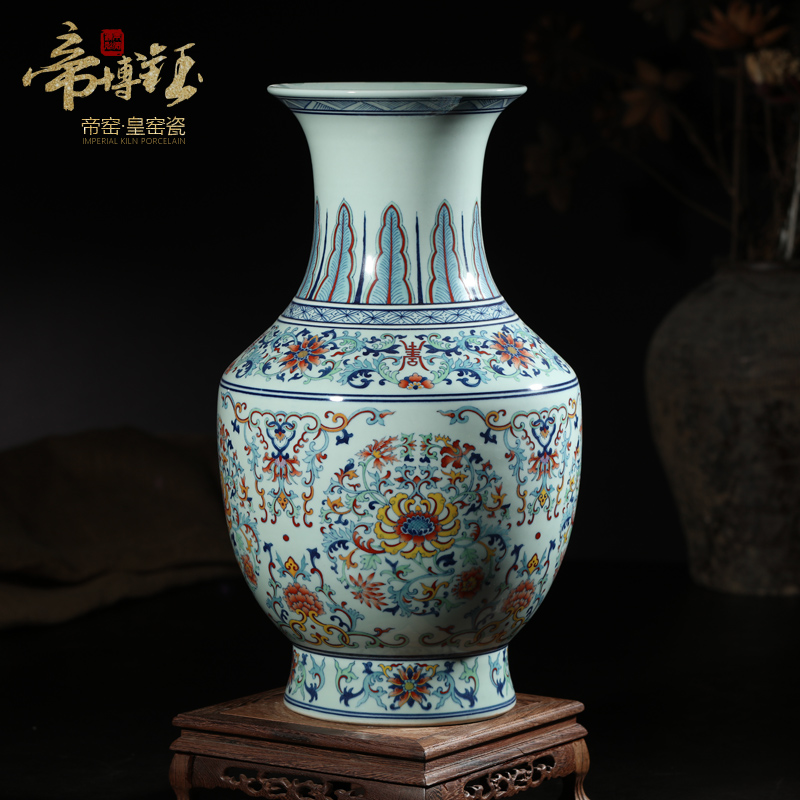 Jingdezhen ceramics high - end antique qianlong bucket colors branch lotus bottle of home sitting room adornment handicraft furnishing articles