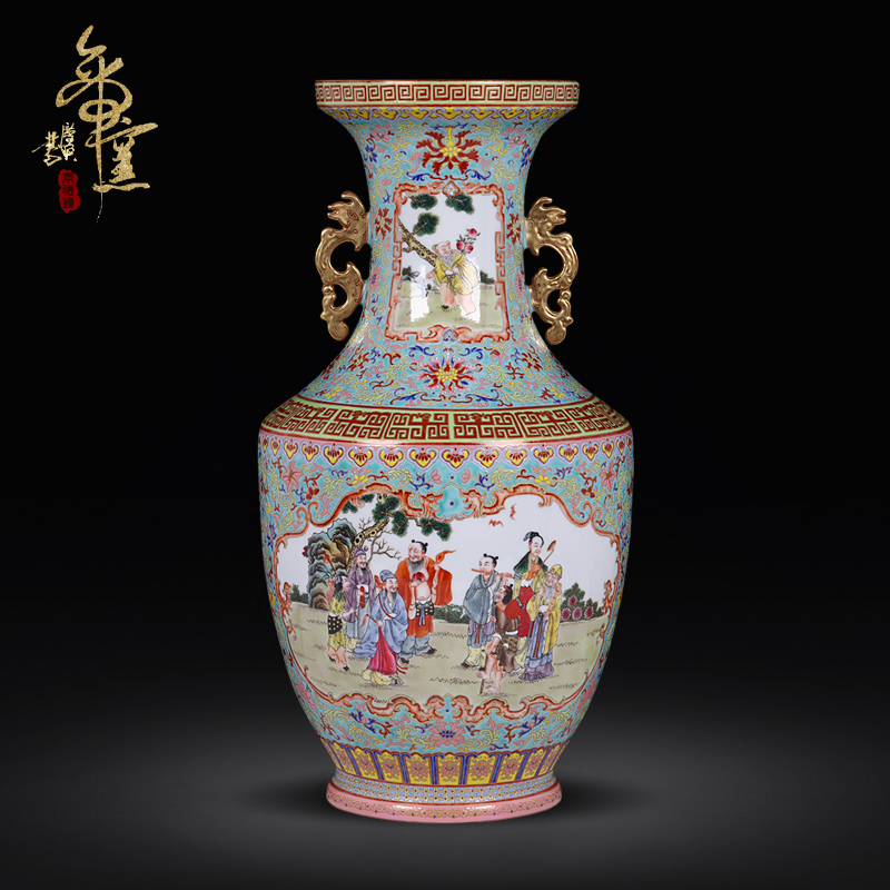 Long with the jingdezhen ceramics vase archaize colored enamel the eight immortals sitting room porch decoration of Chinese style household furnishing articles