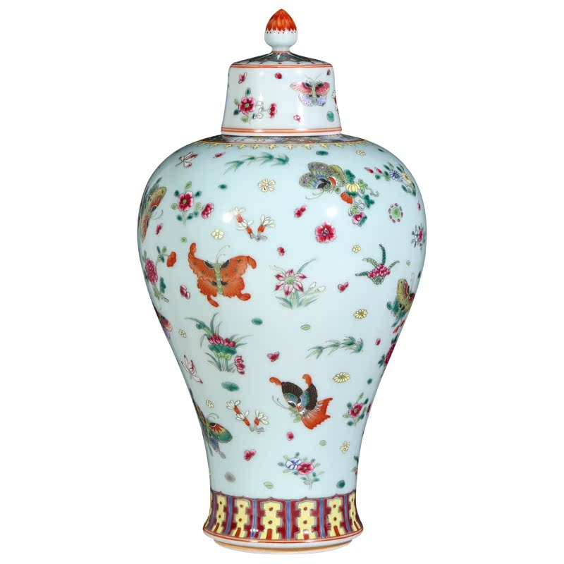 Jingdezhen imitation the qing antique collection hand - made famille rose porcelain cover tank best butterfly tattoo Chinese style living room decoration vase furnishing articles